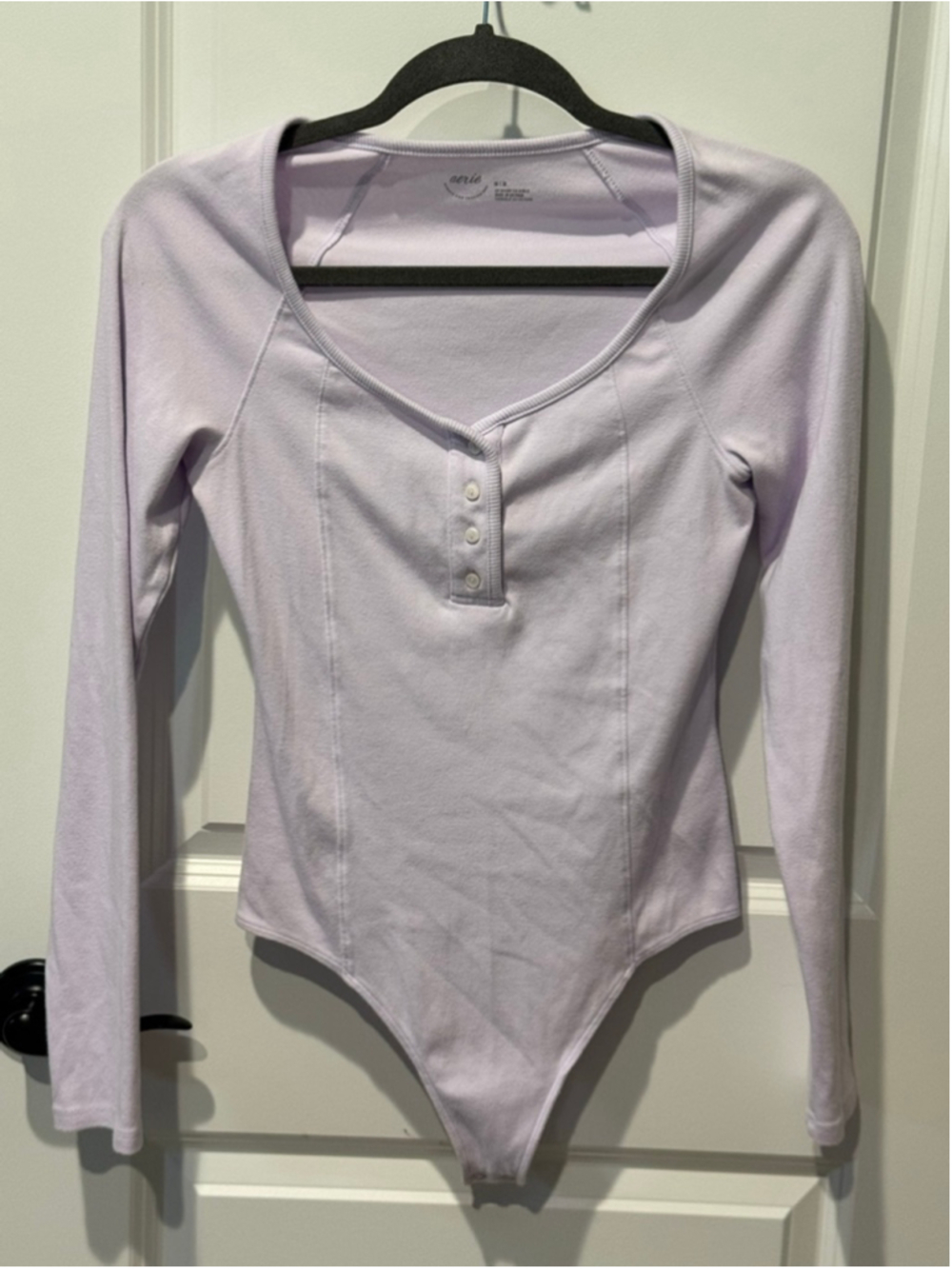 Women's Aerie Lavender Henley Long Sleeve Thong Bodysuit M